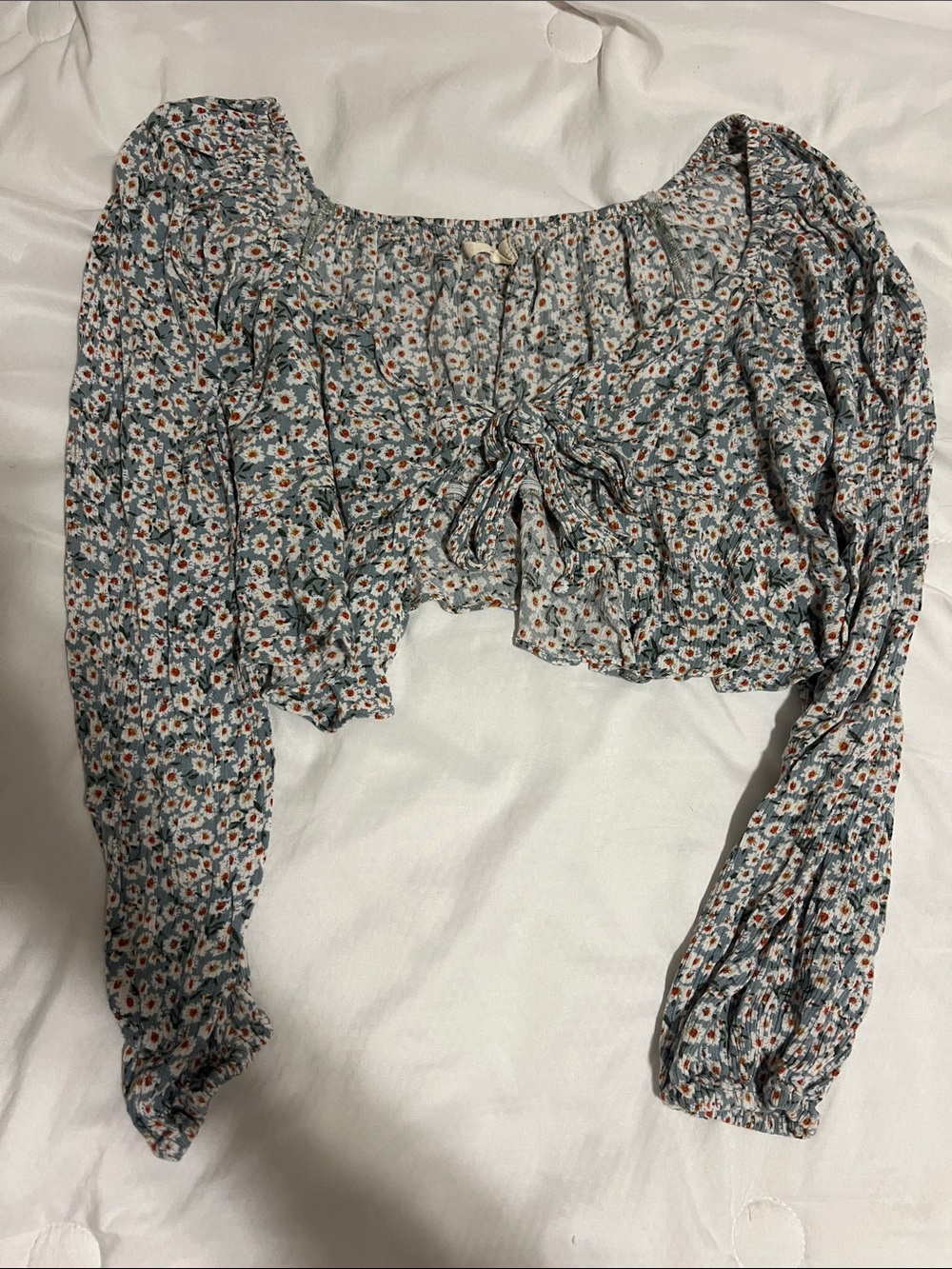 Altar'd State Blue Floral Square-Neck Tie-Front Crop Top